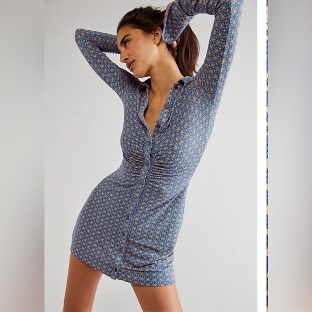 Free People Shayla Mini Dress Indigo Dream Combo